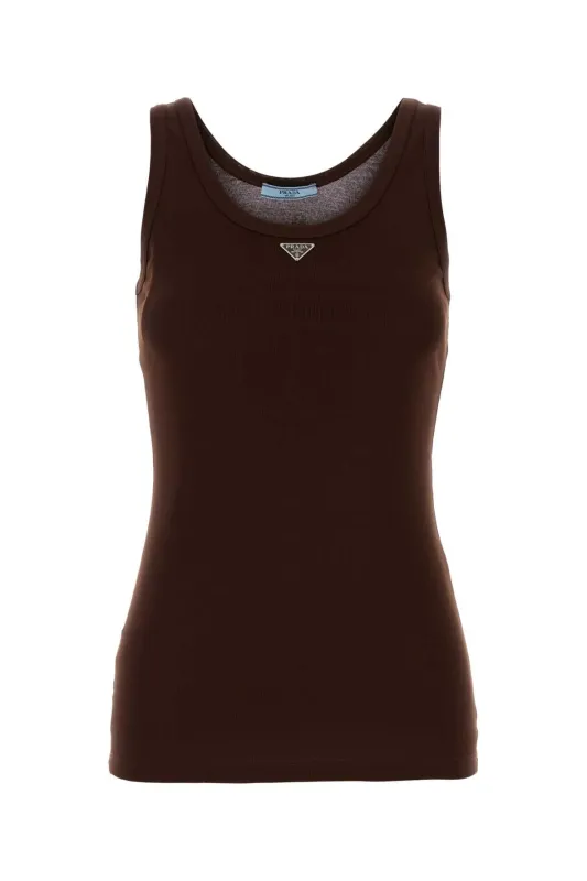 CHOCOLATE COTTON TANK TOP made by Prada