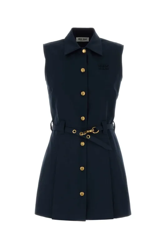 NAVY BLUE POPLIN MINI DRESS made by Miu Miu