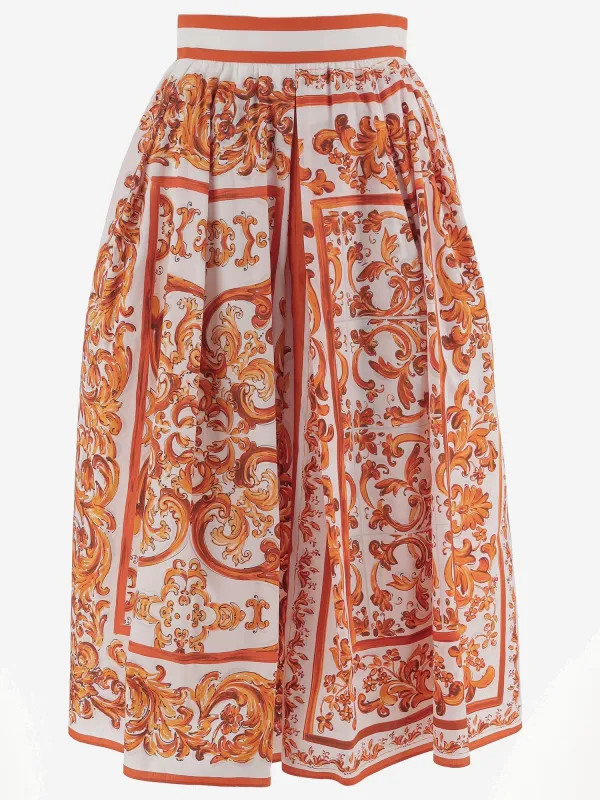 Skirt Cotton Poplin Multicolour Maiolica Print made by Dolce & Gabanna