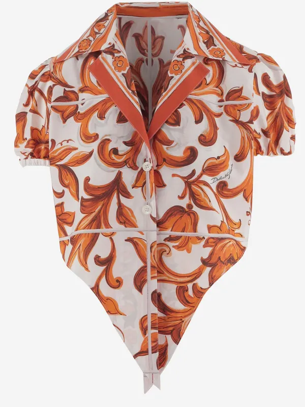 Shirt in Cotton Poplin with Maiolica Print made by Dolce & Gabanna