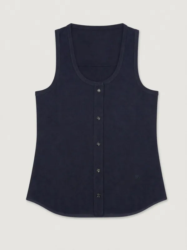 Bottega Veneta Cotton Blouse, Blue Sleeveless made by Bottega Veneta