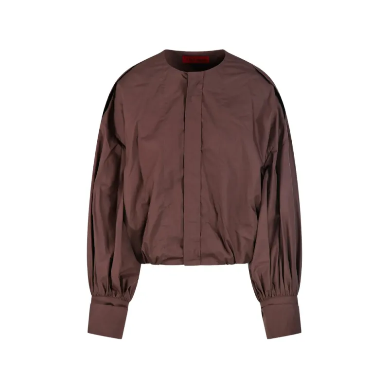 Gathered Hem Brown Shirt made by The Latest
