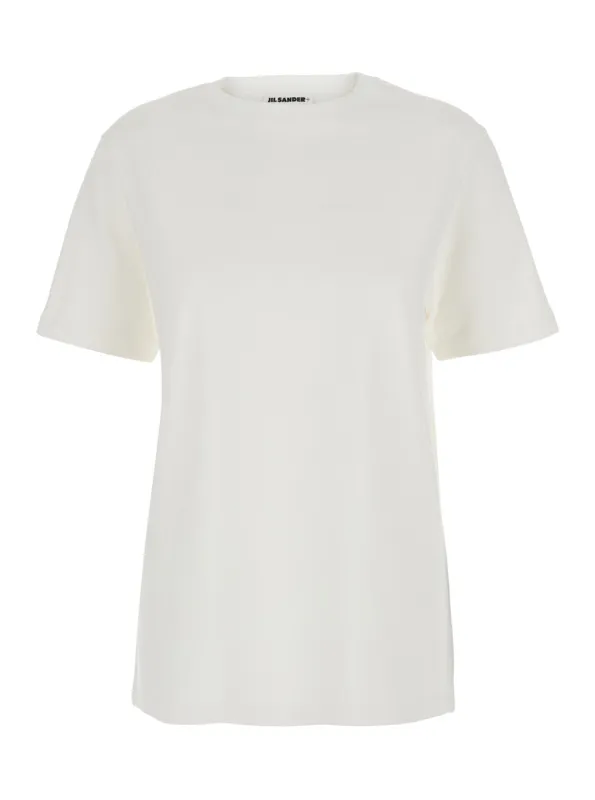 White Crewneck T-Shirt with Logo Patch made by Jil Sander