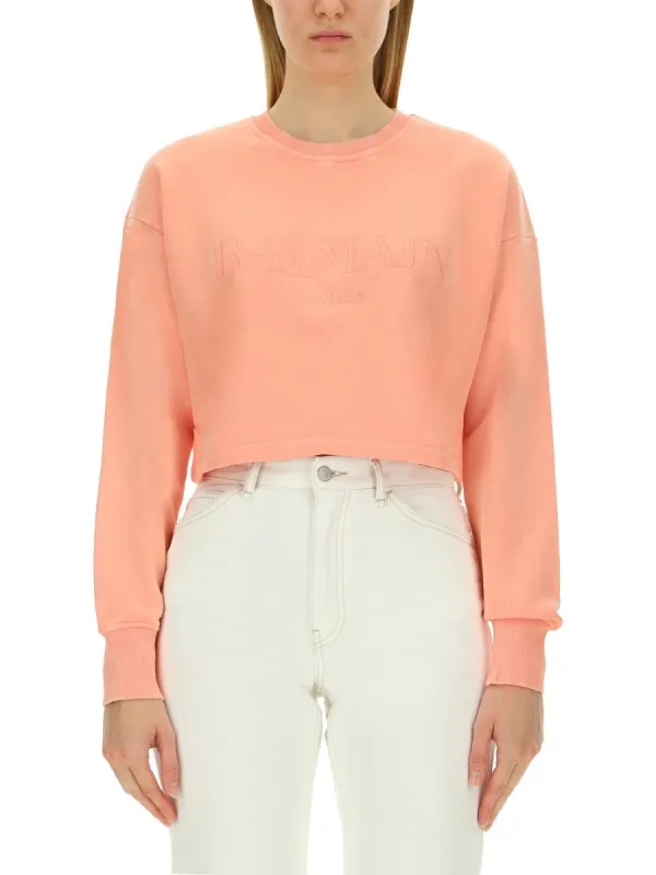 Cropped Logo Sweatshirt made by Balmain