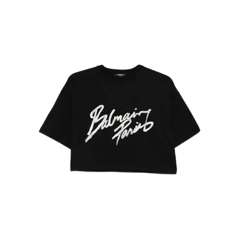 Cropped Graphic Print T-Shirt made by Balmain