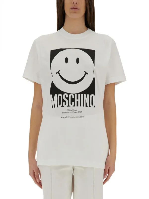White Printed T-Shirt made by Moschino