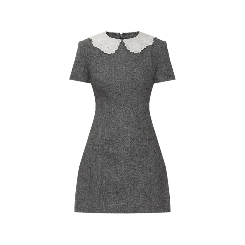 Dress Herringbone Knit Grey made by Self-Portrait