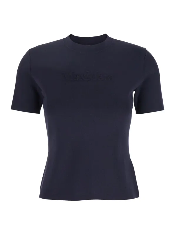 Blue Crewneck T-Shirt with Logo made by MaxMara