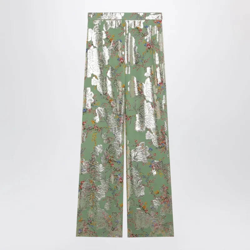 SILK TROUSERS WITH ALLOVER PRINT IN GREEN made by Valentino Garavani