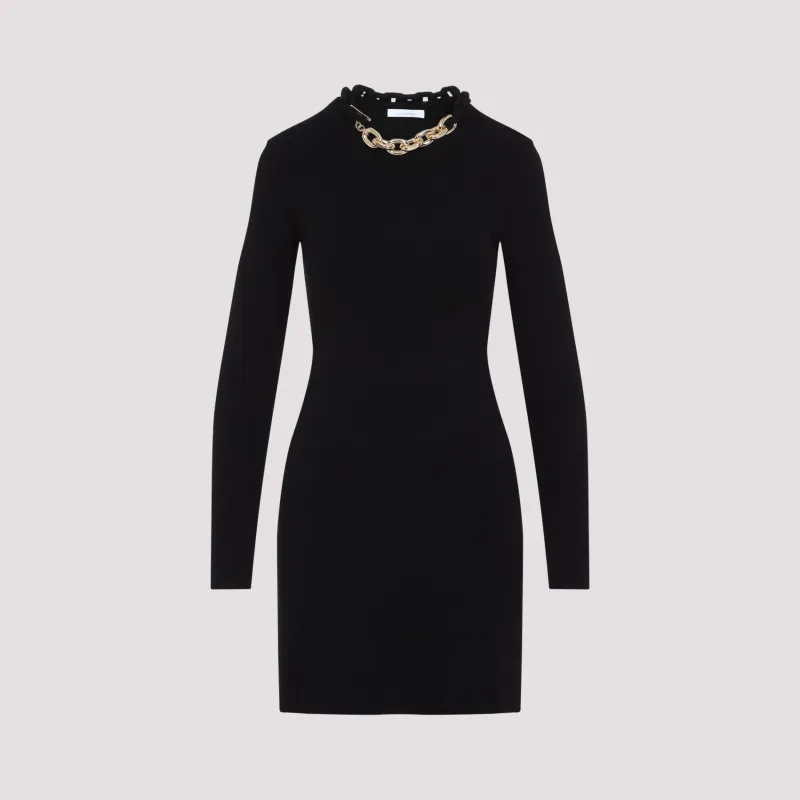 Rabanne Silk Mini Dress, Black with Chain Necklace Detail made by Rabanne