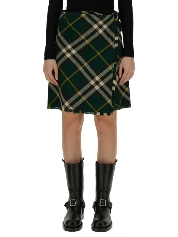 Mini Skirt in Green Wool made by Burberry