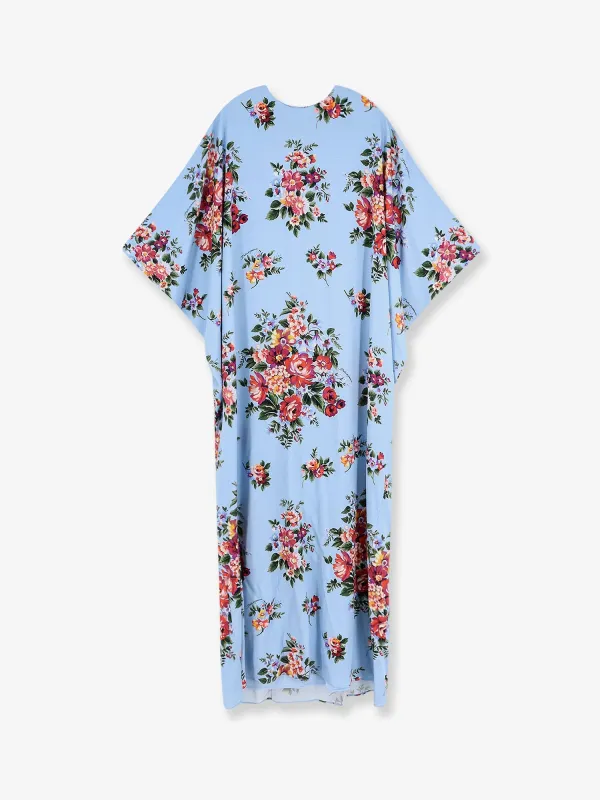 Long Charmeuse Dress Mazzo di Fiori Blue made by Dolce & Gabanna