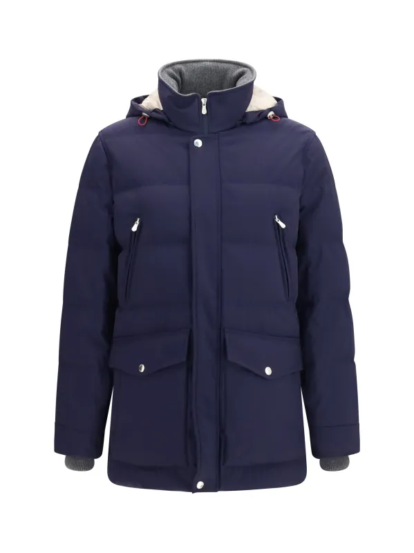 Nylon Hooded Jacket Cobalt/Pewter made by Brunello Cucinelli