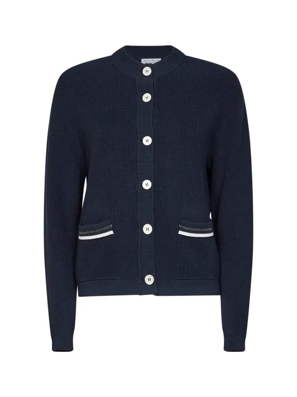 Cardigan, Ribbed Cotton, Blue made by Brunello Cucinelli