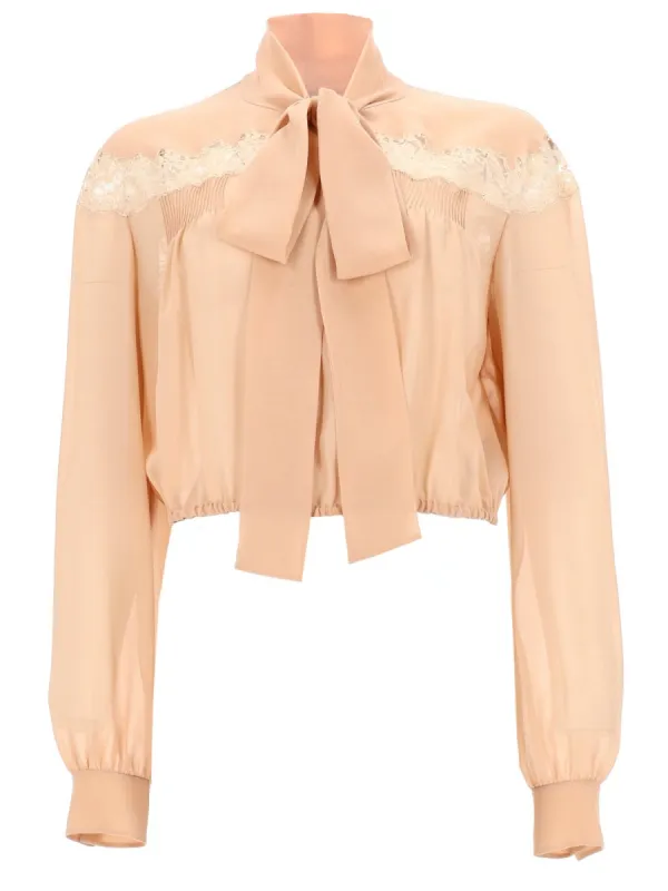 Shirt Lavallière Silk Georgette Nude made by Yves Saint Laurent