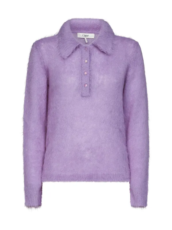 Alpaca-Blend Knit Polo Lilac made by Chloe