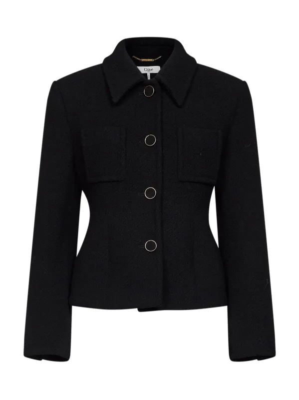 Jacket Bouclé Wool-Blend Black made by Chloe