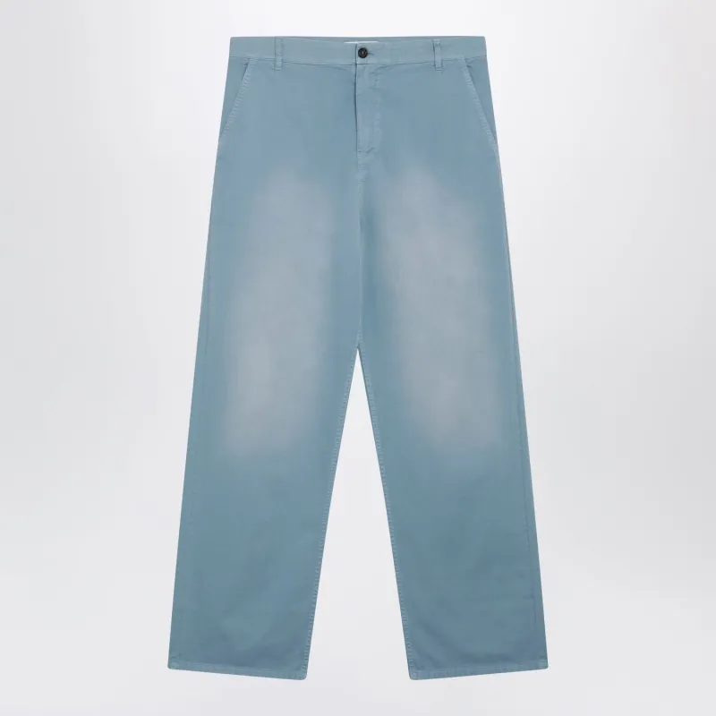 GARMENTDYED COTTON TWILL TROUSERS IN ASTRAL made by Miu Miu
