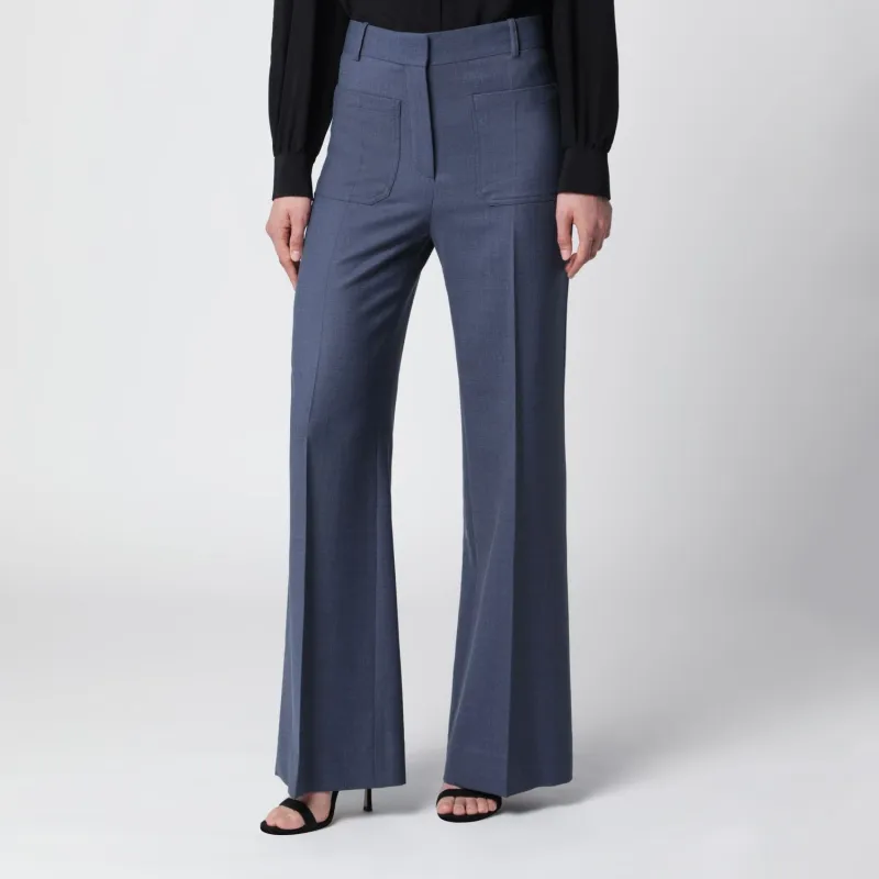 ALINA TROUSERS IN BLUE MéLANGE WOOL BLEND made by Victoria Beckham