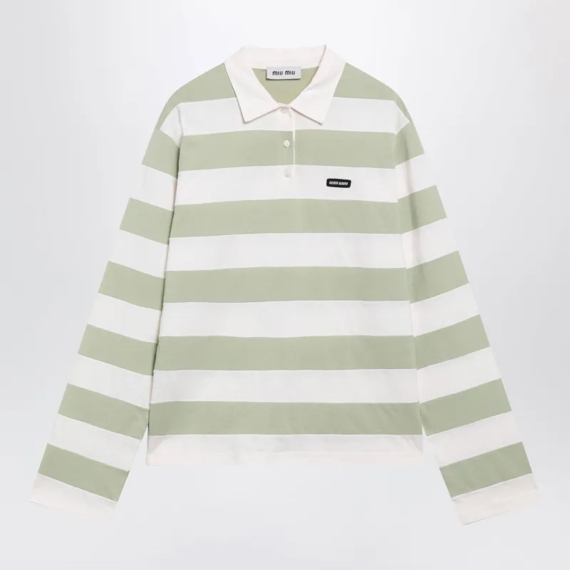 PETAL/AGAVE STRIPED JERSEY POLO SHIRT made by Miu Miu