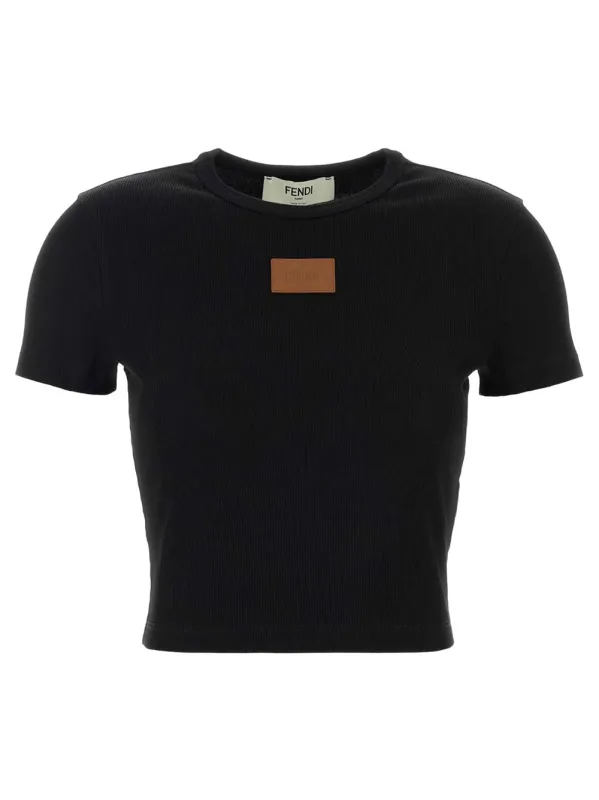 BLACK COTTON TSHIRT WITH LOGO PATCH made by Fendi