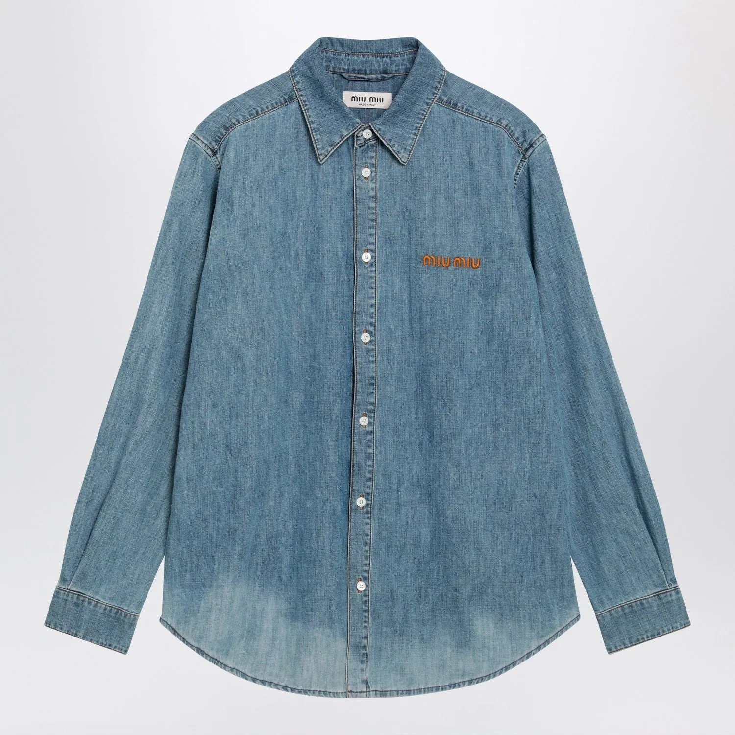 BLEACHED COTTON CHAMBRAY SHIRT IN LIGHT BLUE sold by Lord & Taylor