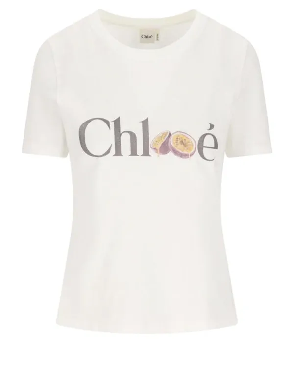 Cotton T-Shirt with Logo Print made by Chloe