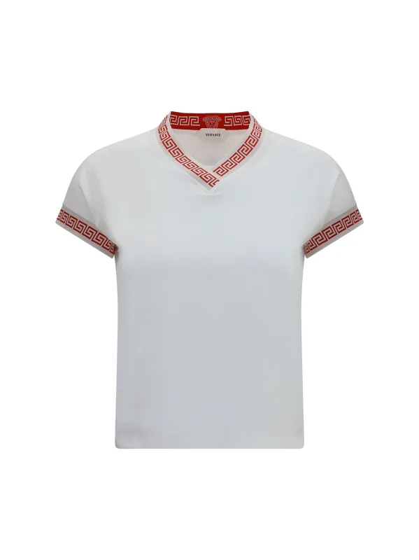 T-shirt Greca V-neck Optical White made by Versace