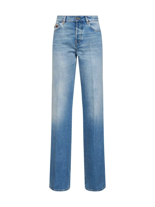 Light Blue Flared Cotton Denim Jeans made by Gucci