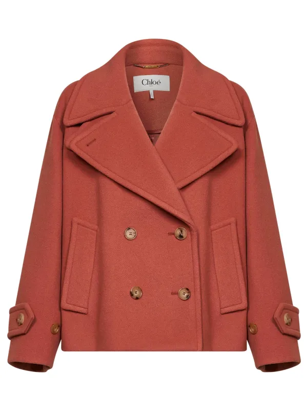 Short Wool-Blend Coat Cedar Pink made by Chloe