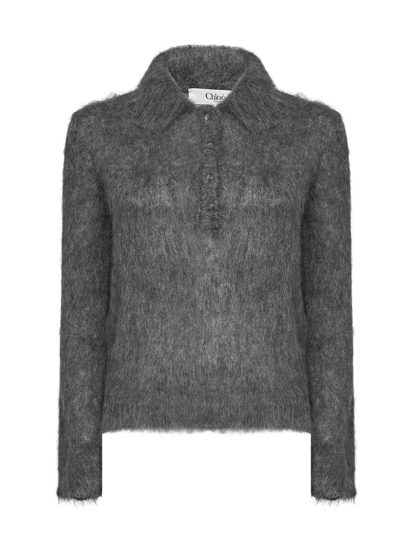 Polo Shirt Smoky Grey Alpaca-Blend made by Chloe