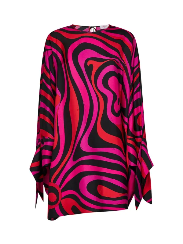 Silk Twill Short Kaftan Fuchsia/Black made by Emilio Pucci