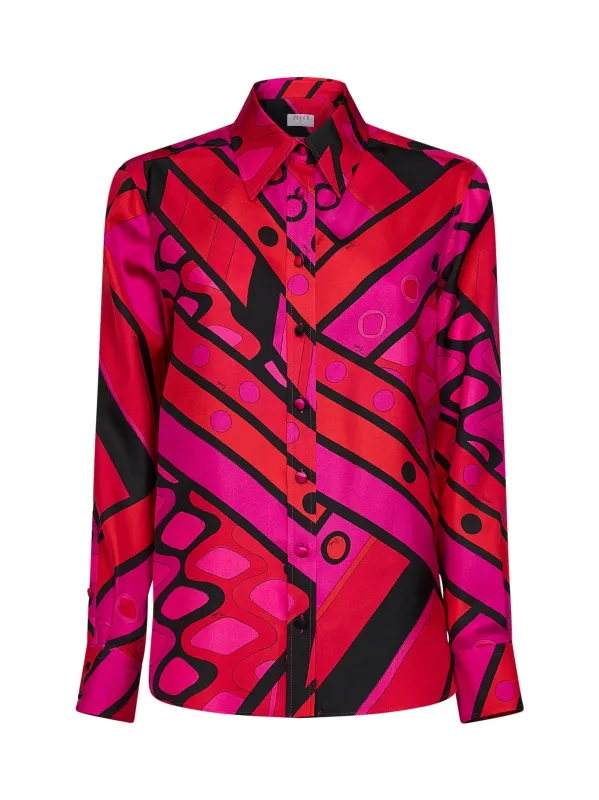 Silk Twill Vivara-Print Shirt Fuchsia/Black made by Emilio Pucci