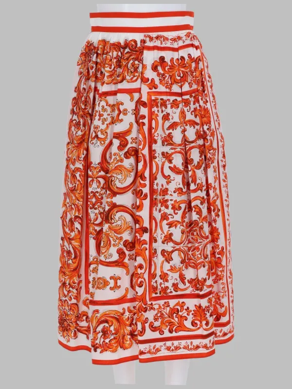Pleated Poplin Skirt Orange made by Dolce & Gabanna