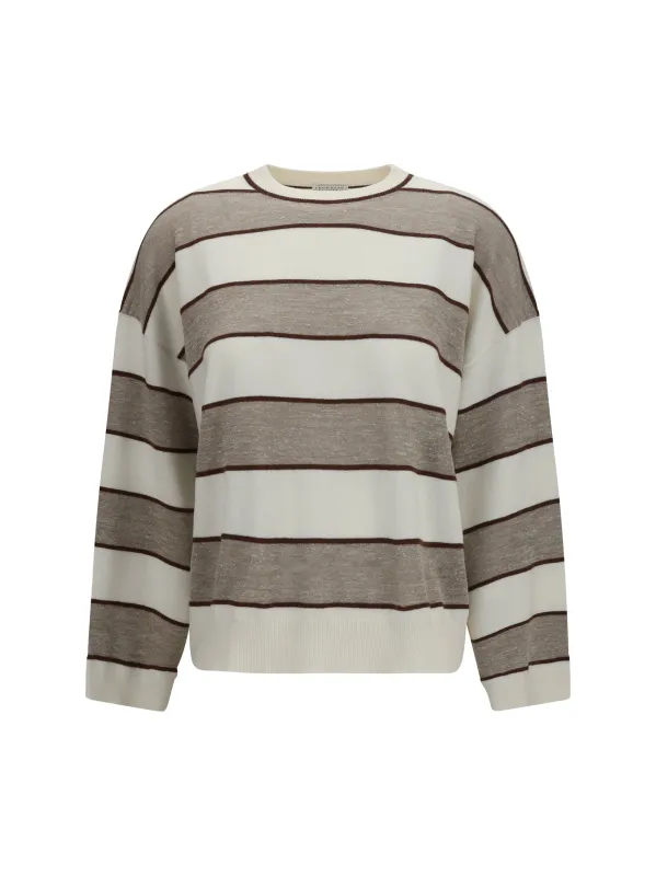 Sweater Merino Wool Panama/Chocolate/Beige made by Brunello Cucinelli