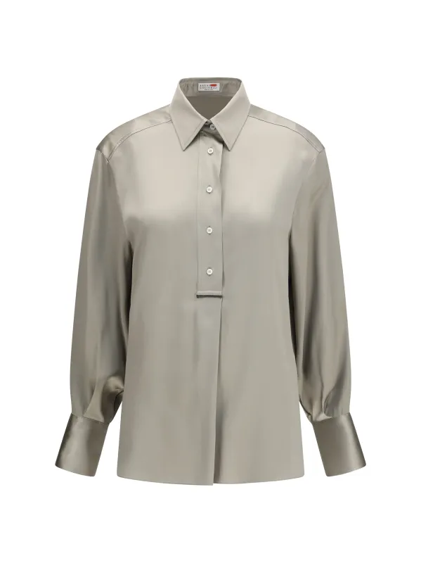 Silk Satin Shirt, Rosemary made by Brunello Cucinelli