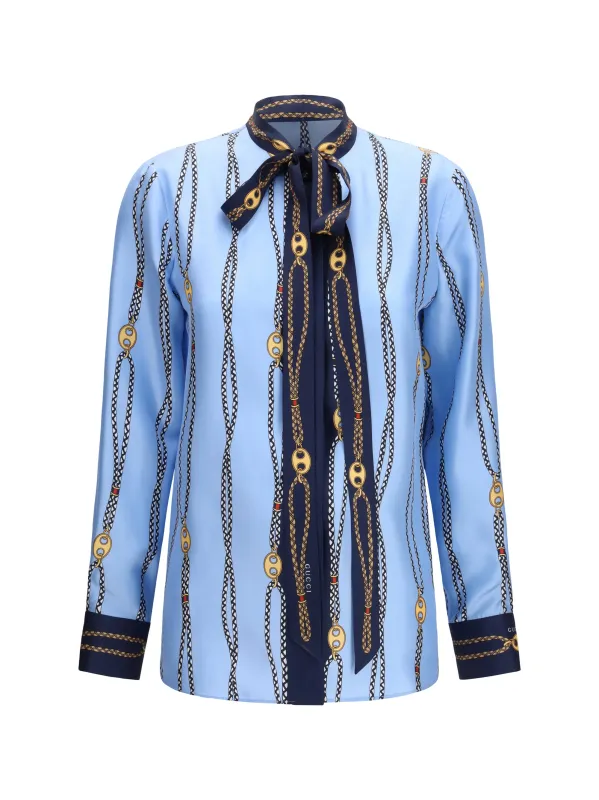 Printed Silk Shirt Azure/Blue/Multicolour made by Gucci