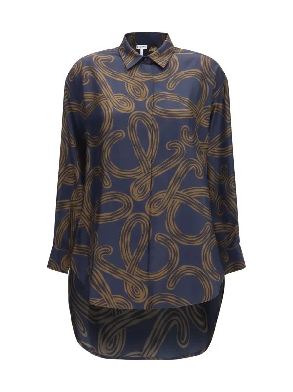 Shirt Silk Twill Navy/Brown made by Loewe