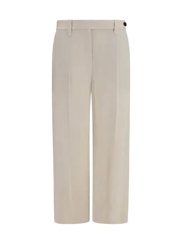 Cigarette Pants Viscose-Linen Cream made by Brunello Cucinelli