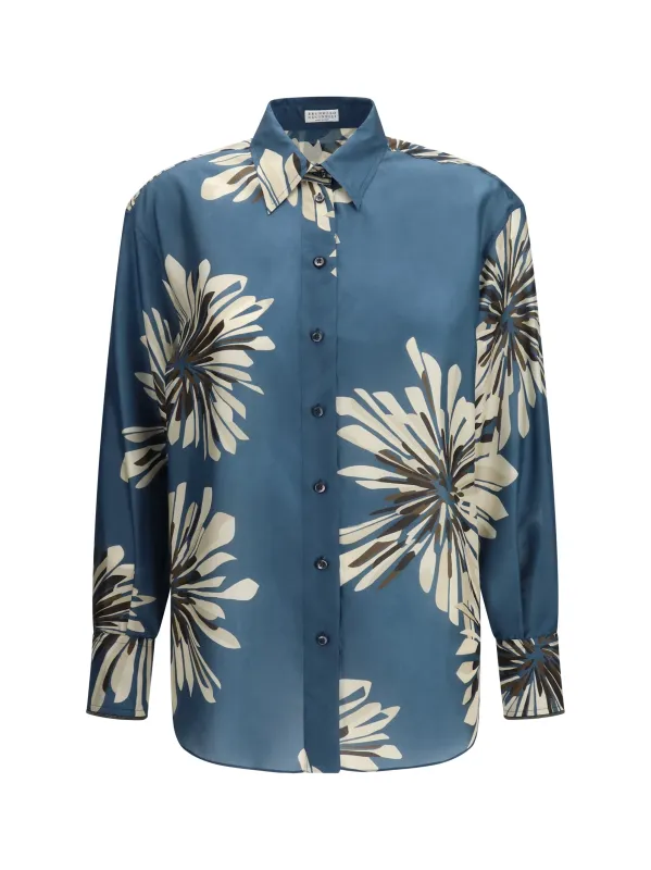 Shirt Floral Silk Blue made by Brunello Cucinelli