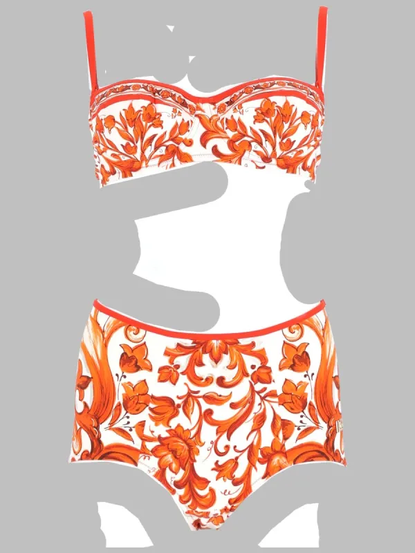 Bikini Set Maiolica Print Orange made by Dolce & Gabanna