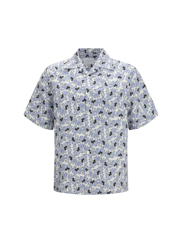 Shirt with Floral Print Ivory/Light Blue made by Prada