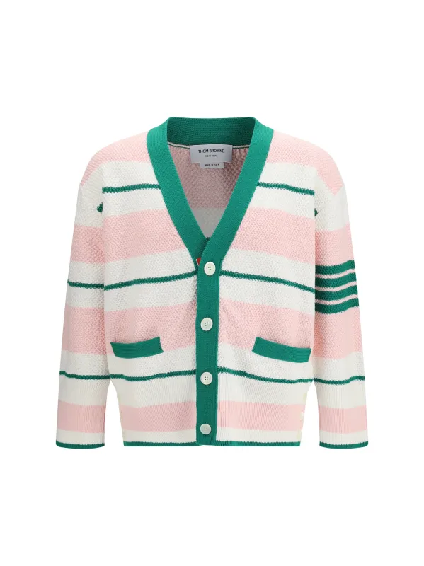 V-Neck Cardigan Seed Stitch Light Pink made by Thom Browne