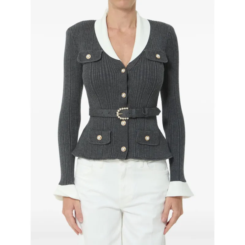 Ribbed Knit Cardigan Grey made by Self-Portrait