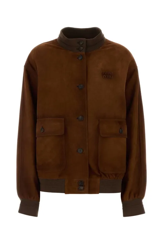 BROWN SUEDE BOMBER JACKET made by Miu Miu