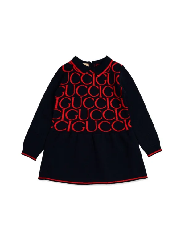 Long-Sleeve Cotton Dress Red made by Gucci