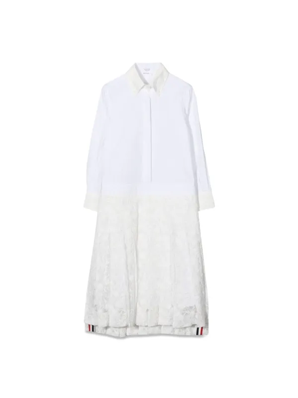 Shirtdress Pleated Hem White made by Thom Browne