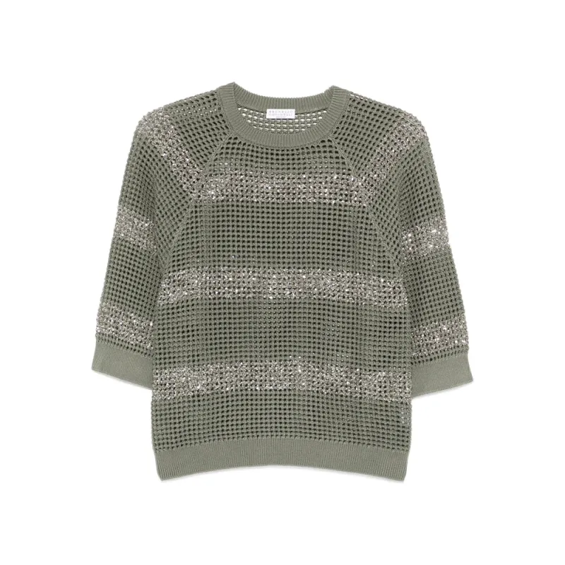 Sweater Open-Knit Green made by Brunello Cucinelli