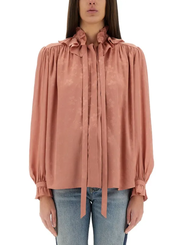 Blouse, Silk Jacquard Pink made by Chloe