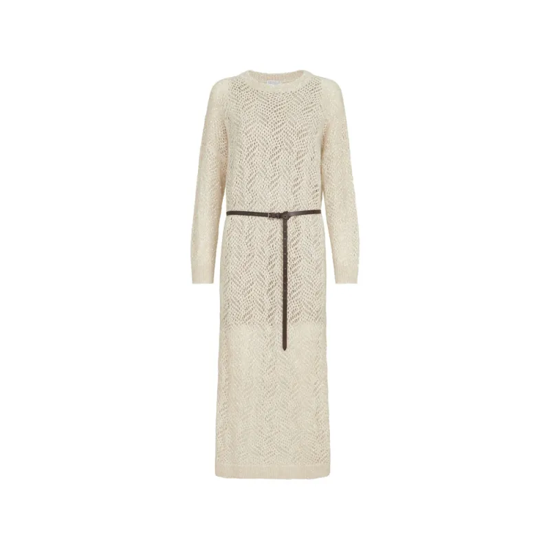 Open-Knit Mohair-Blend Dress Neutrals made by Brunello Cucinelli